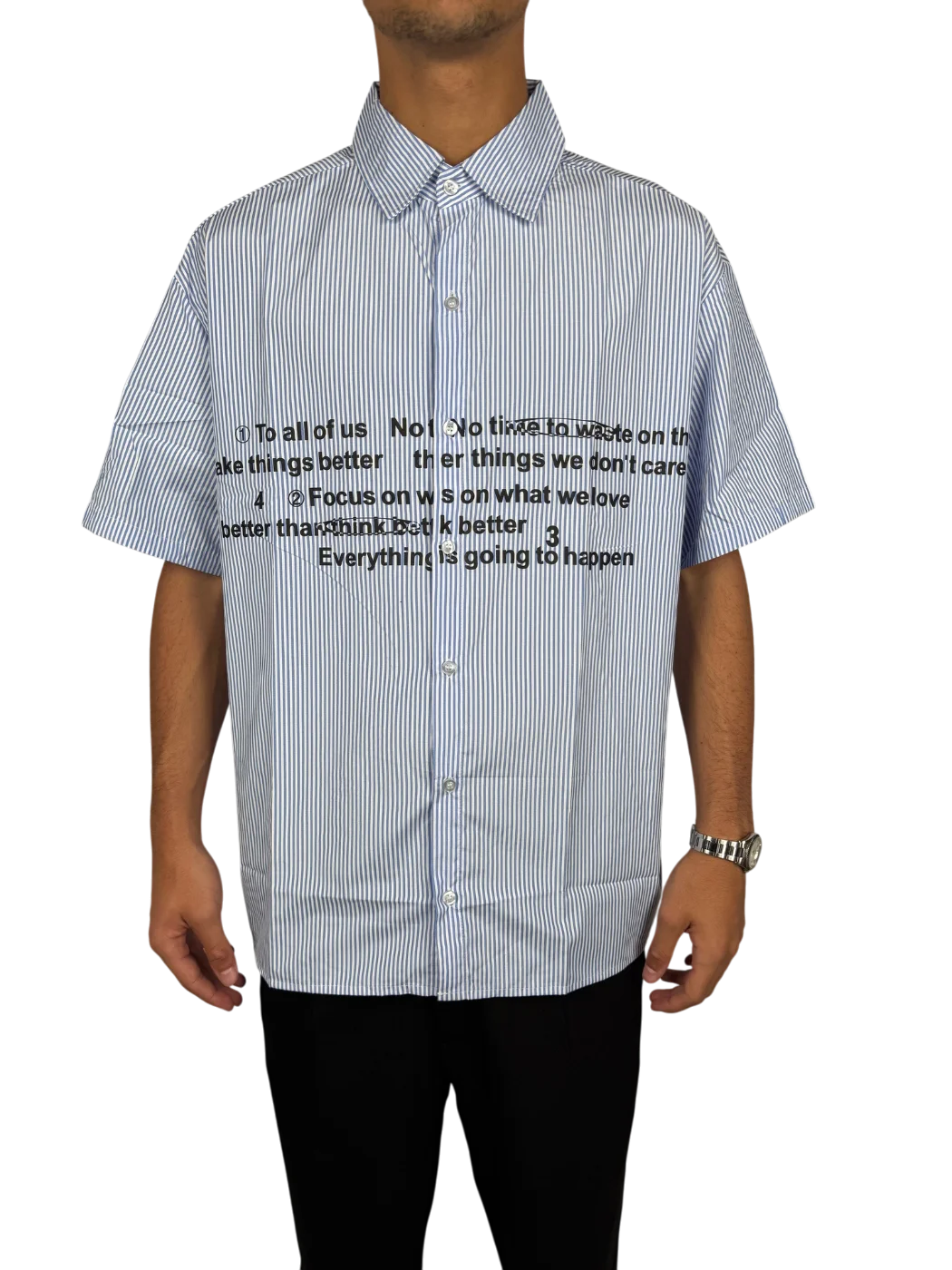 camicia a righe con scritta - Blu